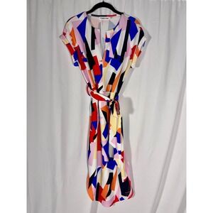 Temofon Multicolor Geometric Belted Midi Dress